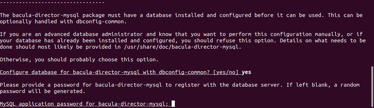 configuration de la base données pour bacula-director-mysql, outil devops d'automatisation de backups