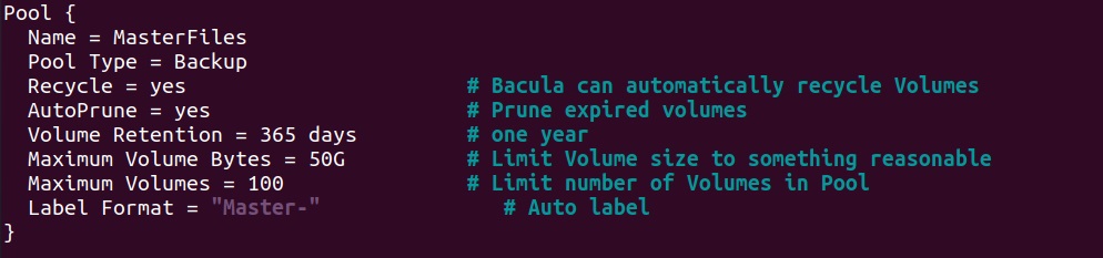 configuration du pool pour le client distant ubuntu, outil devops d'automatisation de backups.