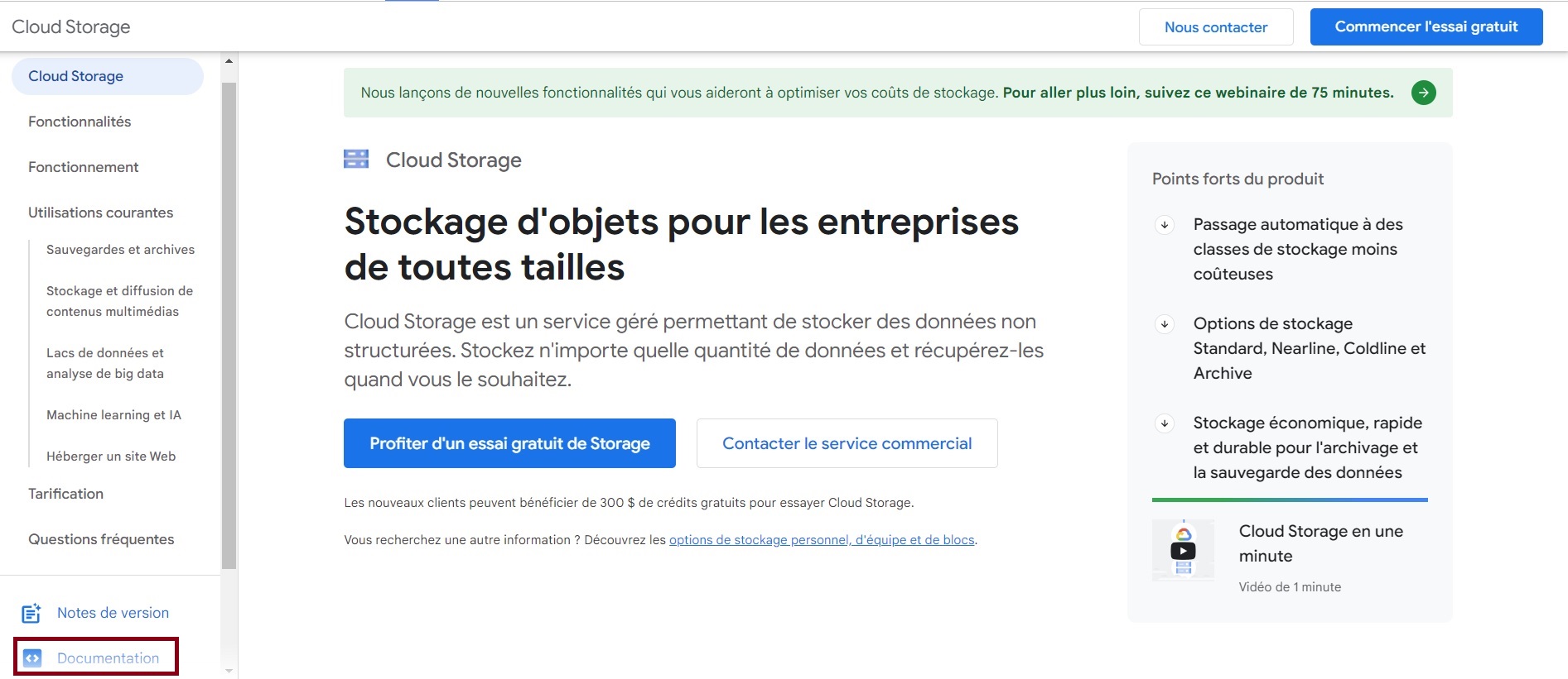 Interface web de GCP, documenttation cloud storage, cloud google qui va de pair avec nos outils devops.