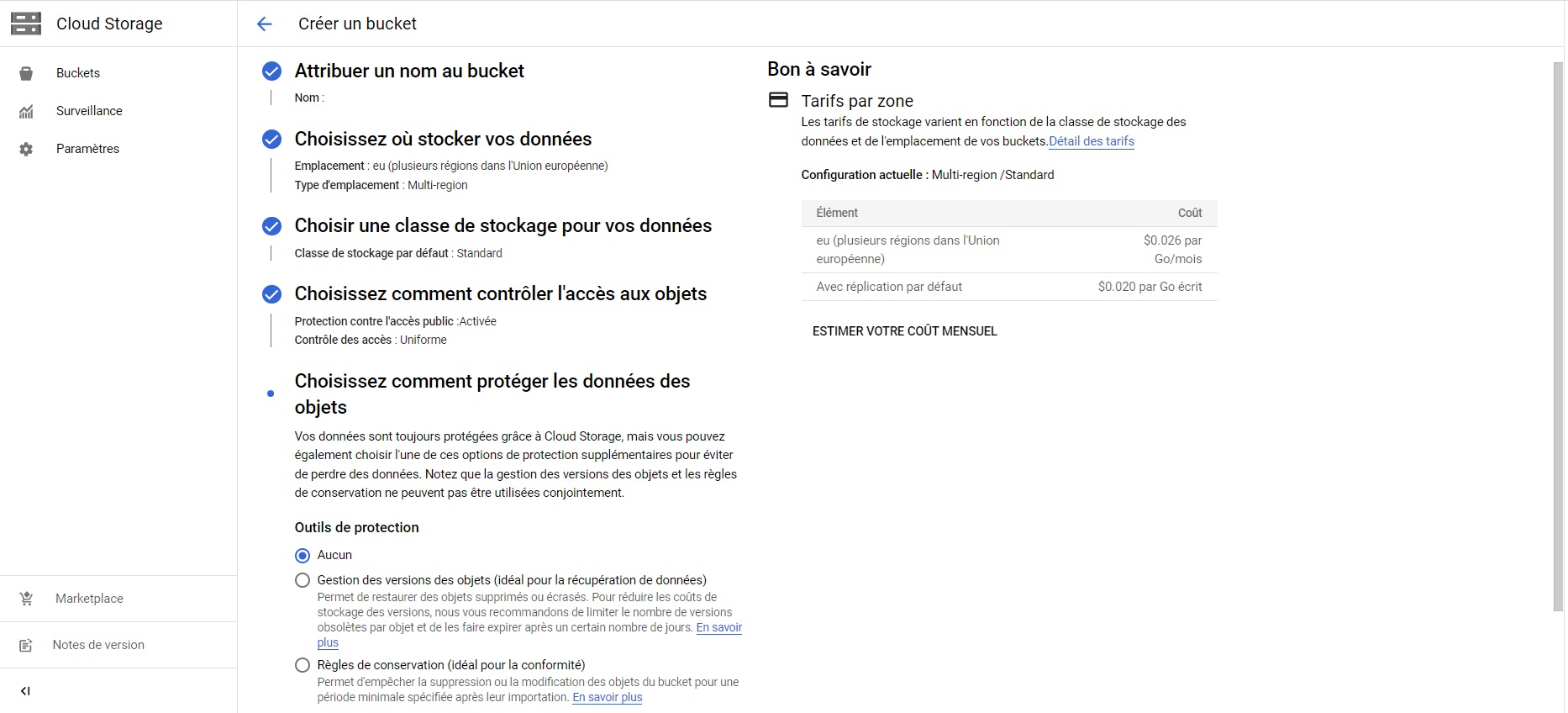 Création d'un cloud storage bucket dans GCP, cloud google qui va de pair avec nos outils devops.