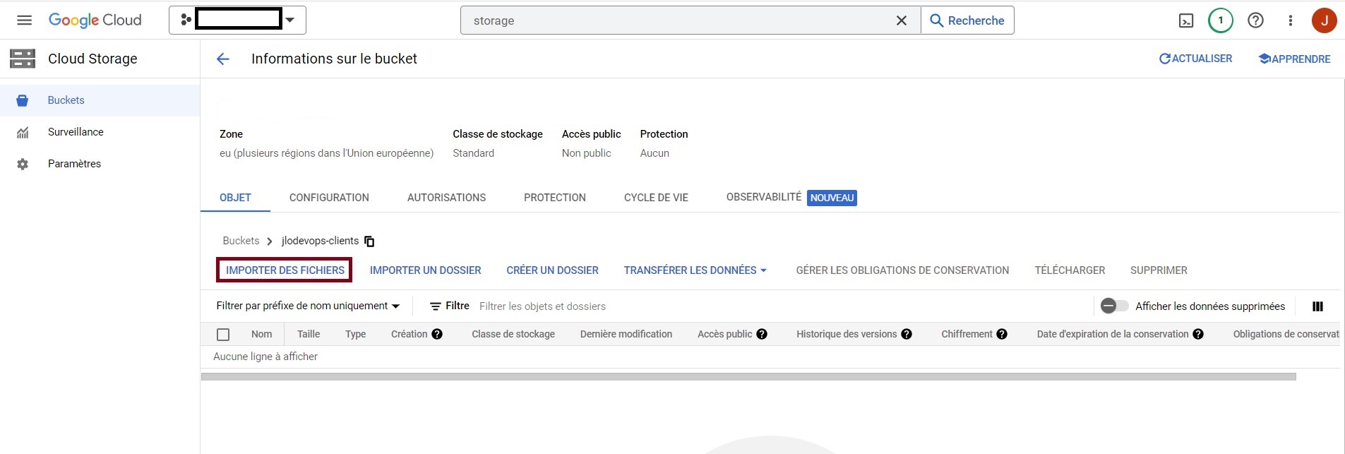 Importer un fichier dans un cloud storage bucket dans GCP, cloud google qui va de pair avec nos outils devops.