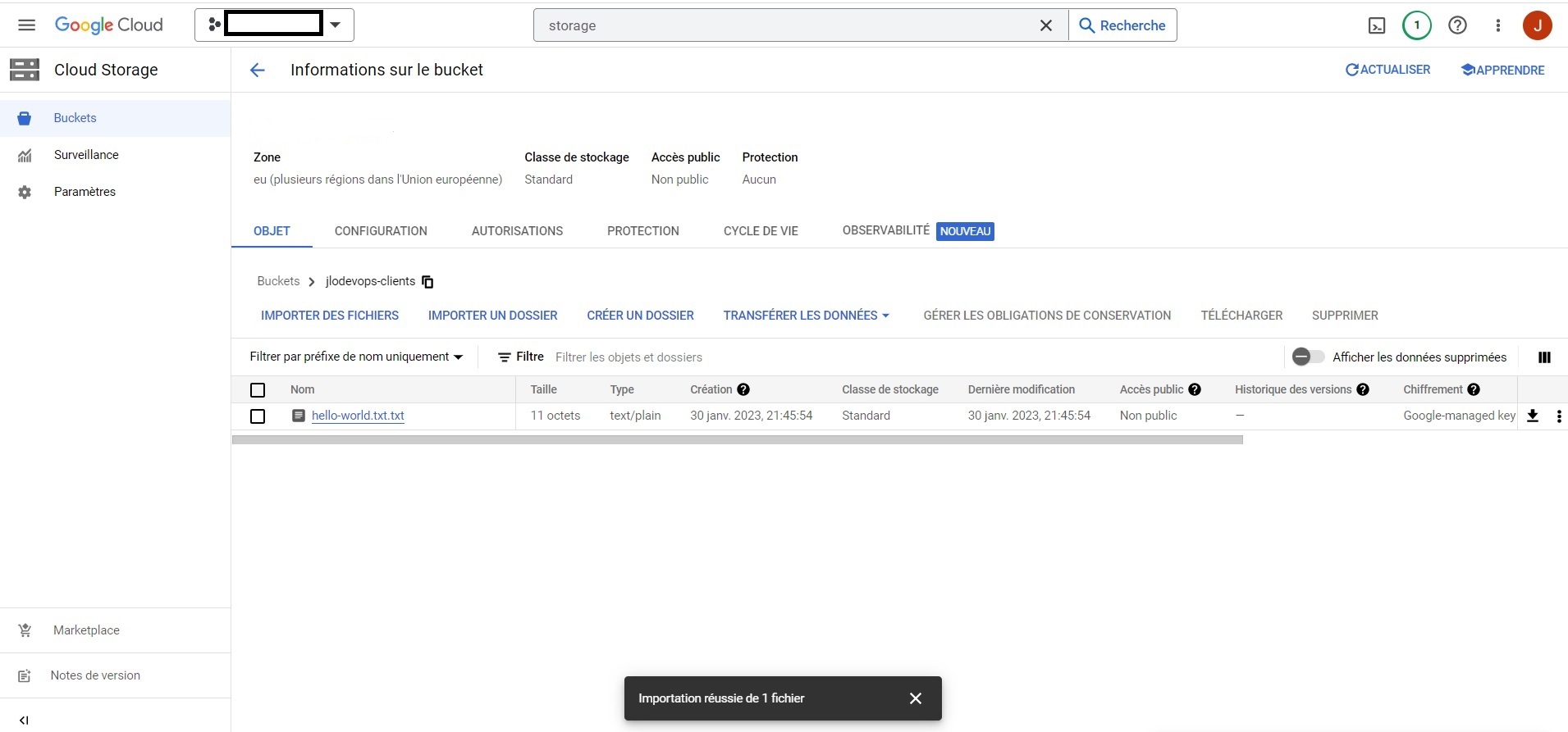 Importer un fichier dans un cloud storage bucket dans GCP, cloud google qui va de pair avec nos outils devops.