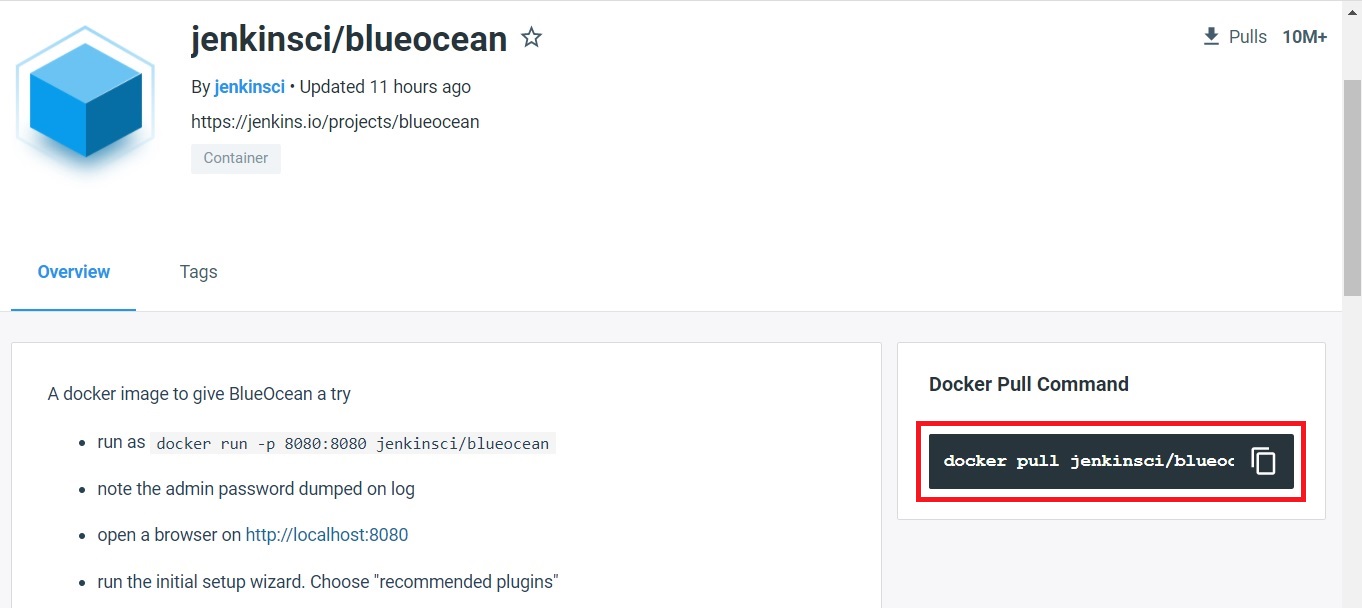 lien vers image docker jenkinsci/blueocean de dockerhub