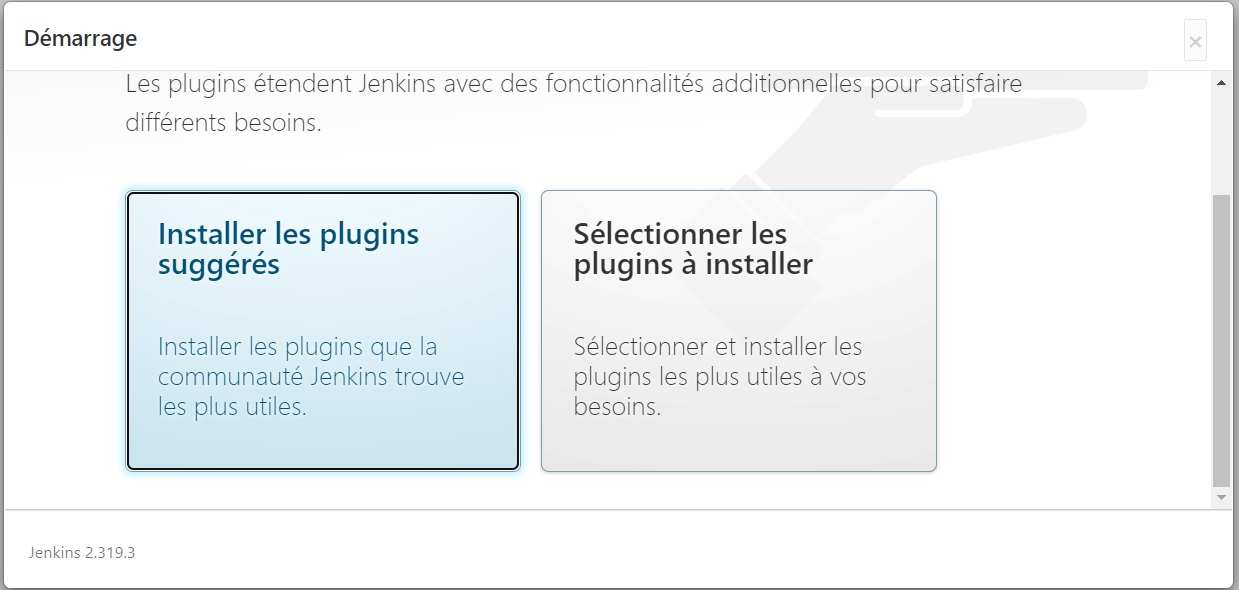 Ecran d'installation de plugins