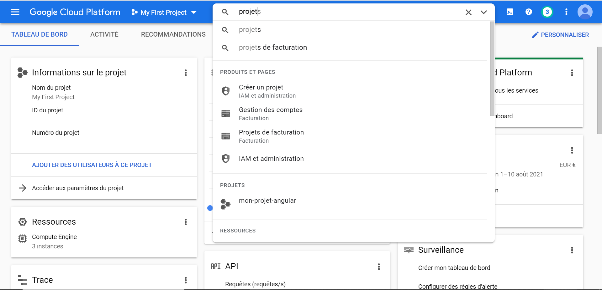 création de projet sur GCP (Google Cloud Platform)