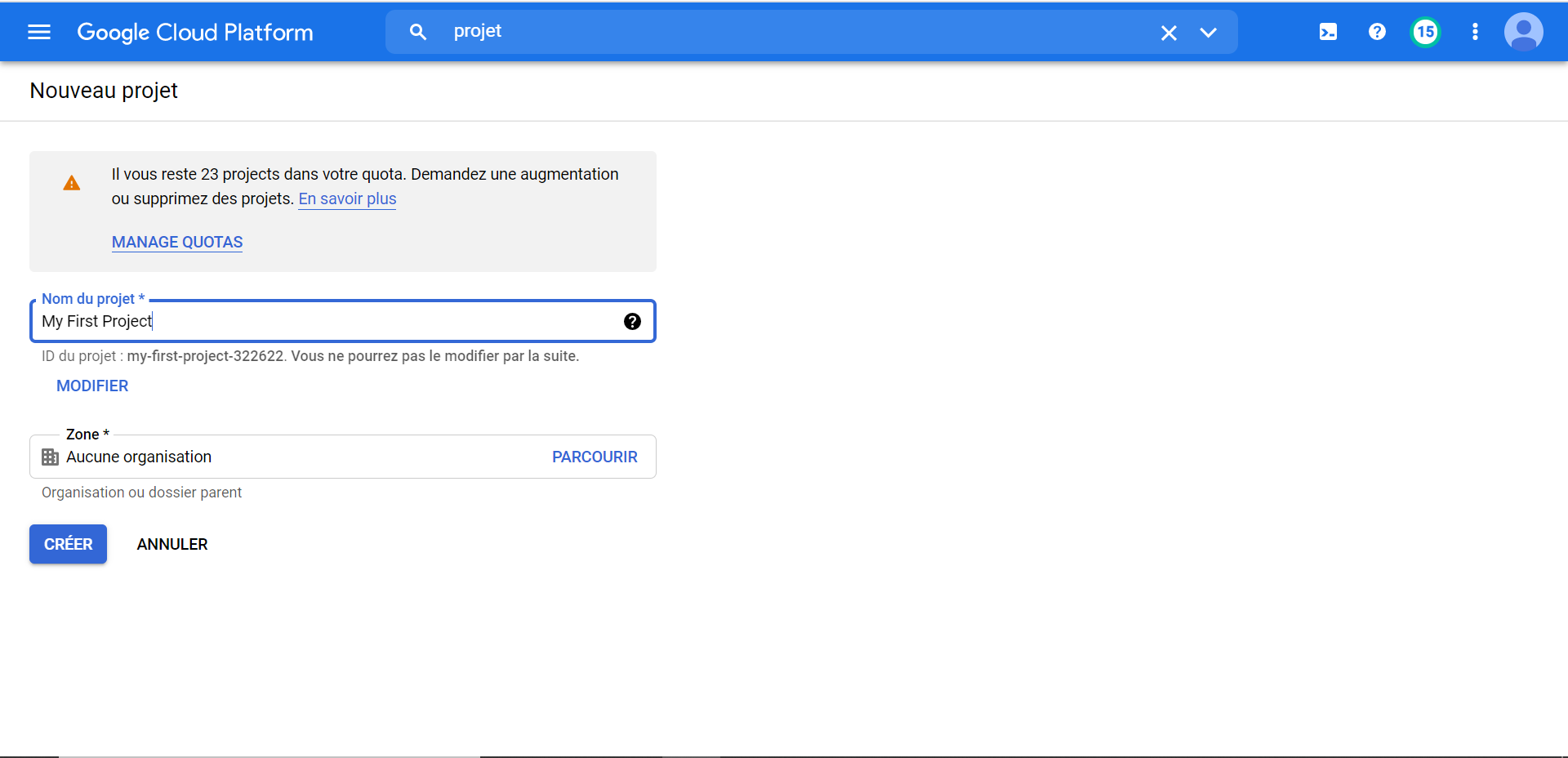 Création de projet sur le provider cloud GCP (Google Cloud Platform)