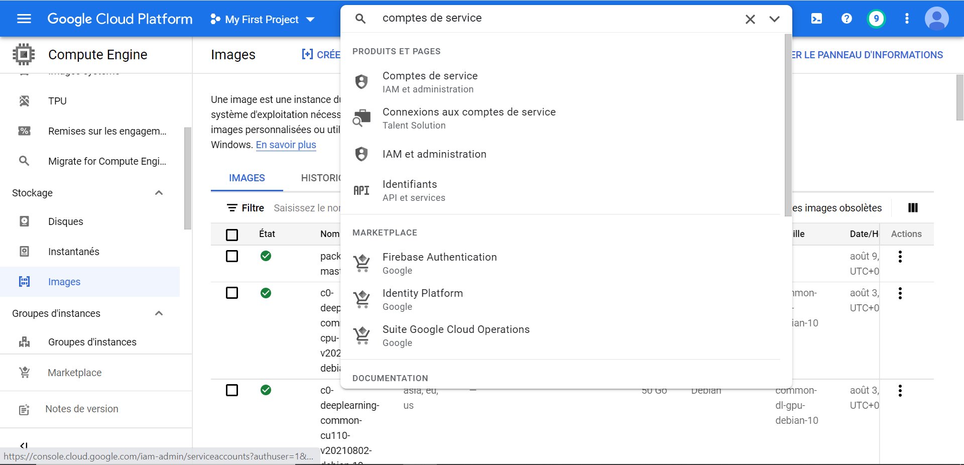 Création d'un compte de service sur le provider cloud GCP (Google Cloud Platform)