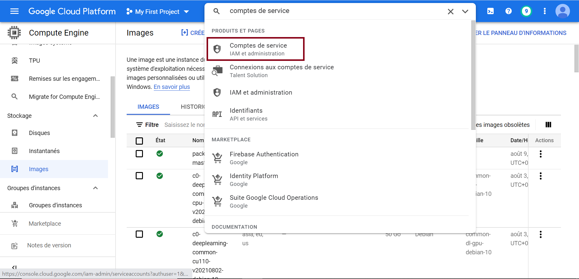 Création d'un compte de service sur le provider cloud GCP (Google Cloud Platform)