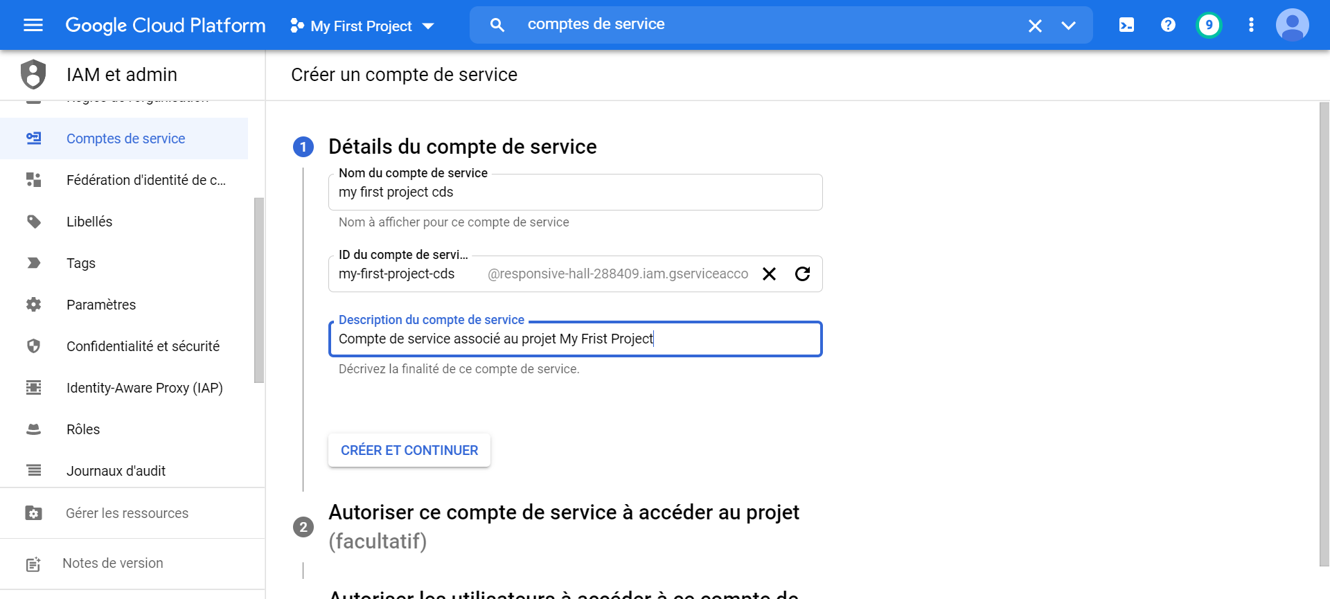 Création d'un compte de service sur le provider cloud  GCP (Google Cloud Platform)