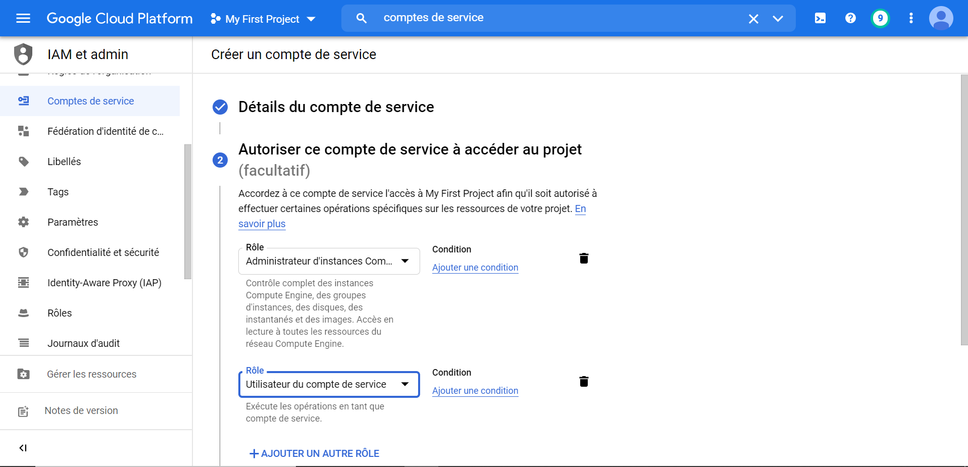 Création d'un compte de service sur le provider cloud GCP (Google Cloud Platform)