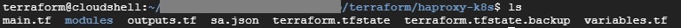 Résultat de la commande ls dans le dossier racine du projet terraform.